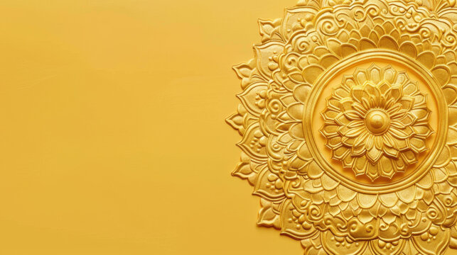 Golden ornamental decoration on a yellow background