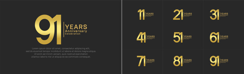 anniversary logo set. vector design golden color can be use for special moment