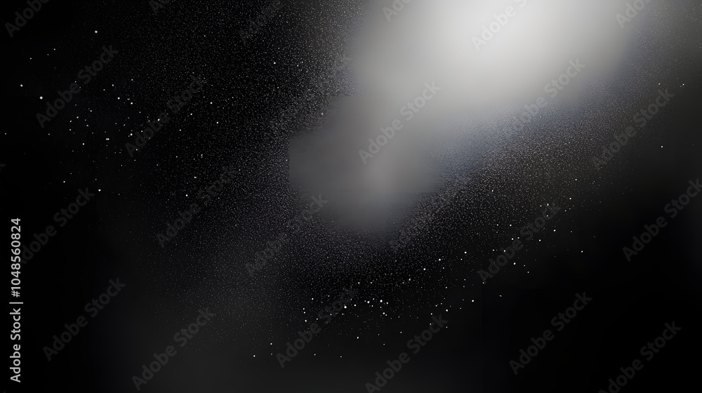 Poster black matte textured background with floating dust particles illuminated by soft light in the top ri
