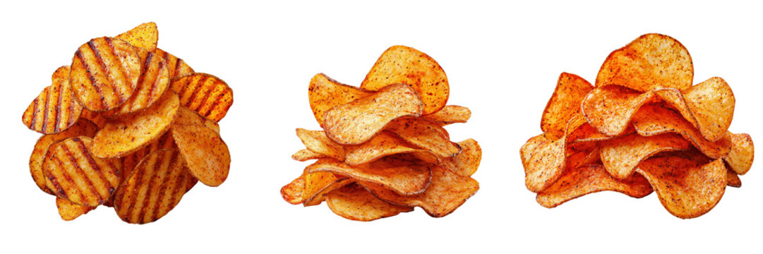 Crispy barbecue potato chip delight, collection, clipart, isolated on transparent background.