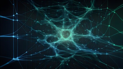 Naklejka premium A futuristic AI visualization that highlights pattern recognition, showing intricate digital patterns emerging from data points in a dark, high-tech environment.