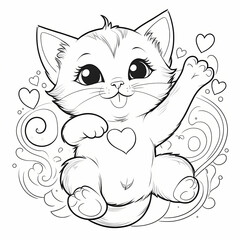 Obraz premium Beautiful Cat Coloring Pages for Children with Playful and Charming Feline Characters