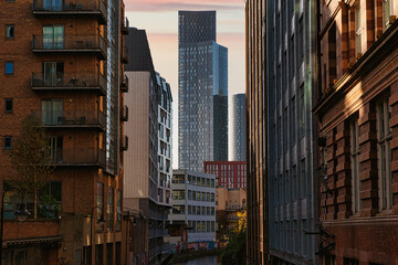 City Alleyway with Skyscraper in the Distance