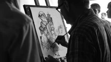 The artist is drawing sketches of characters from fairy tales
