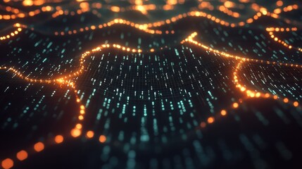 Abstract 3D Digital Network Background with Orange and Blue Lights