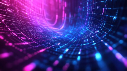 Fototapeta premium Abstract Digital Network Tunnel - Neon Pink and Blue Lights - Technology Background.