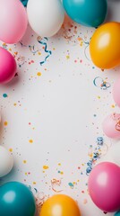 Festive Birthday Celebration Background with Colorful Balloons and Confetti