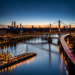 Naklejka premium bridge over the river at night