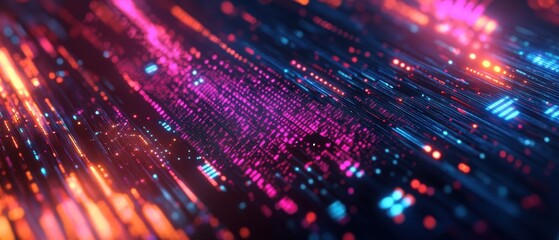 Abstract Neon Lights Background - Futuristic Technology, Digital Data, and Cyber Space Design.