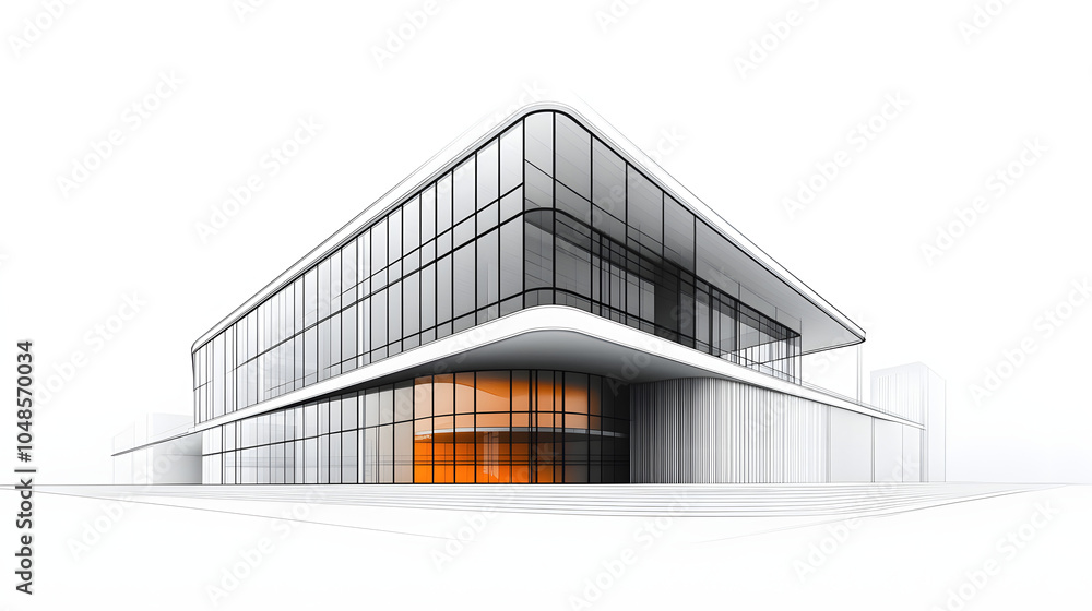 Poster white background modern architecture building construction perspective design, building sketch line 