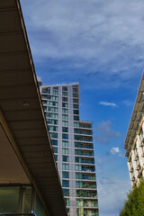 Modern Building Partially Obscured by Angular Structure