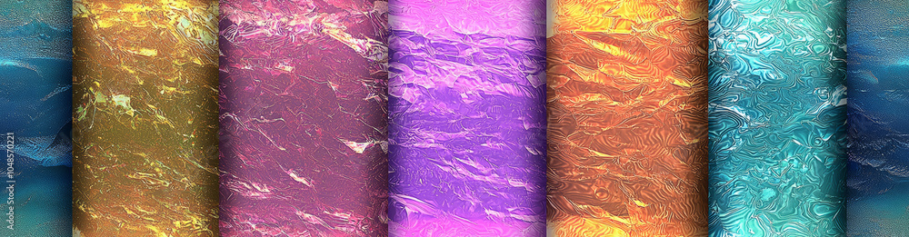 Poster seamless of mesmerizing metallic fluid art composition with vibrant gradient patterns and swirling t