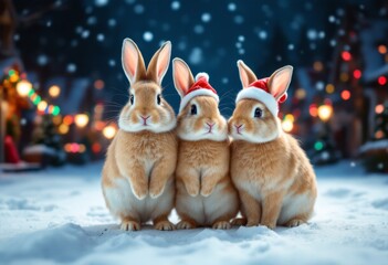 Merry Christmas mini cute rabbits wear xmas hat