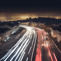 Obraz premium night traffic on the highway, City Nights: Blurred Lights and Moving Cars