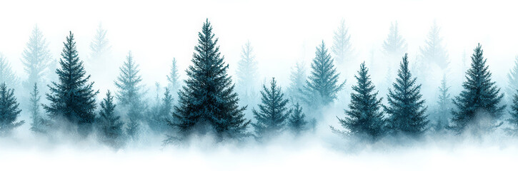 Naklejka premium Seamless of Misty Pine Forest Landscape in Winter Wonderland Atmosphere