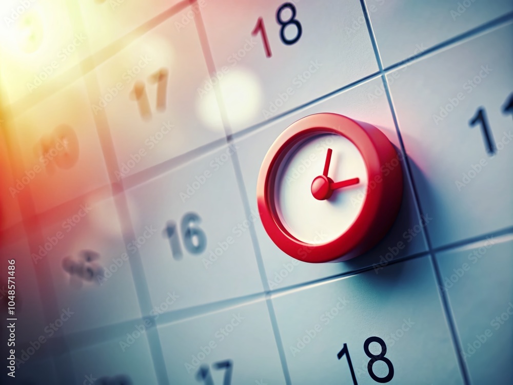 Poster calendar icons collection with red circle, clock, and date marking in flat design style for effectiv
