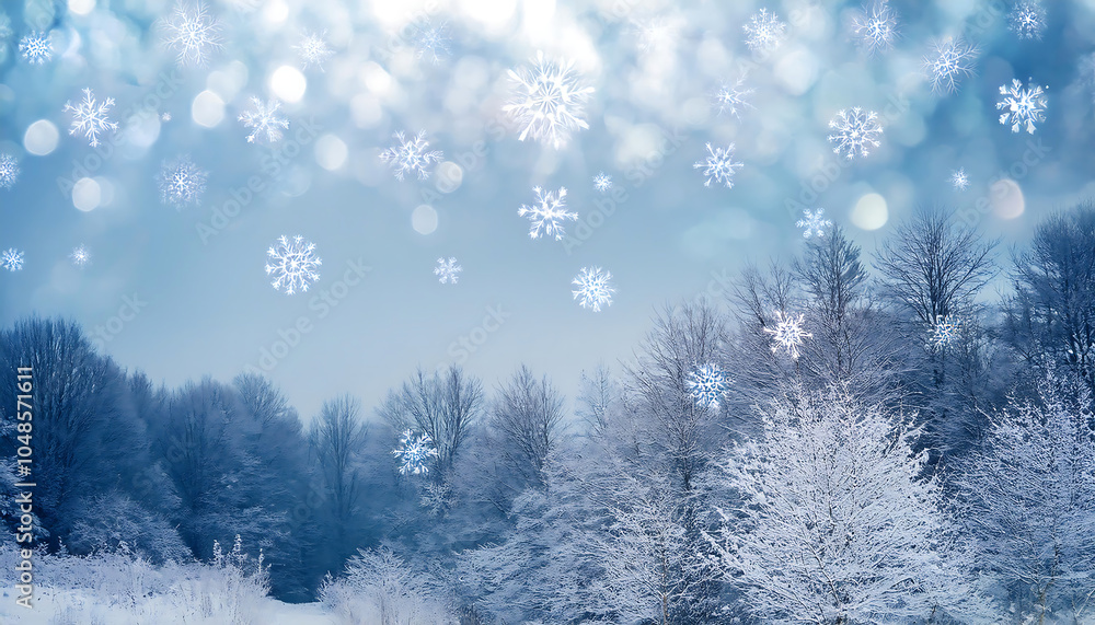 Poster Soft white snowflakes fall gently on a serene winter scene with a subtle Christmas backgrou_1(598)