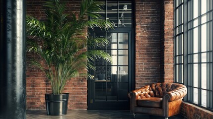 Modern Industrial Loft Interior Design with a Leather Armchair
