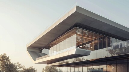 Fototapeta premium Modern Architectural Design with Glass Facade and Overhang