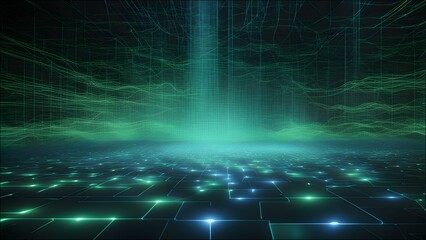 Obraz premium A futuristic AI visualization that highlights pattern recognition, showing intricate digital patterns emerging from data points in a dark, high-tech environment.