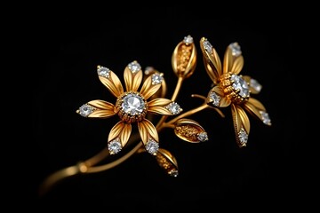 Juviler product. Flowers made of gemstones and gold. Image on black background 