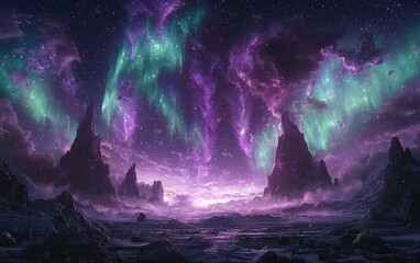 Fototapeta premium Fantasy Aurora Borealis Landscape