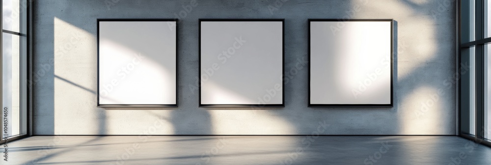 Poster modern minimalist event signage set, three sleek designs featuring clean lines and transparent backg