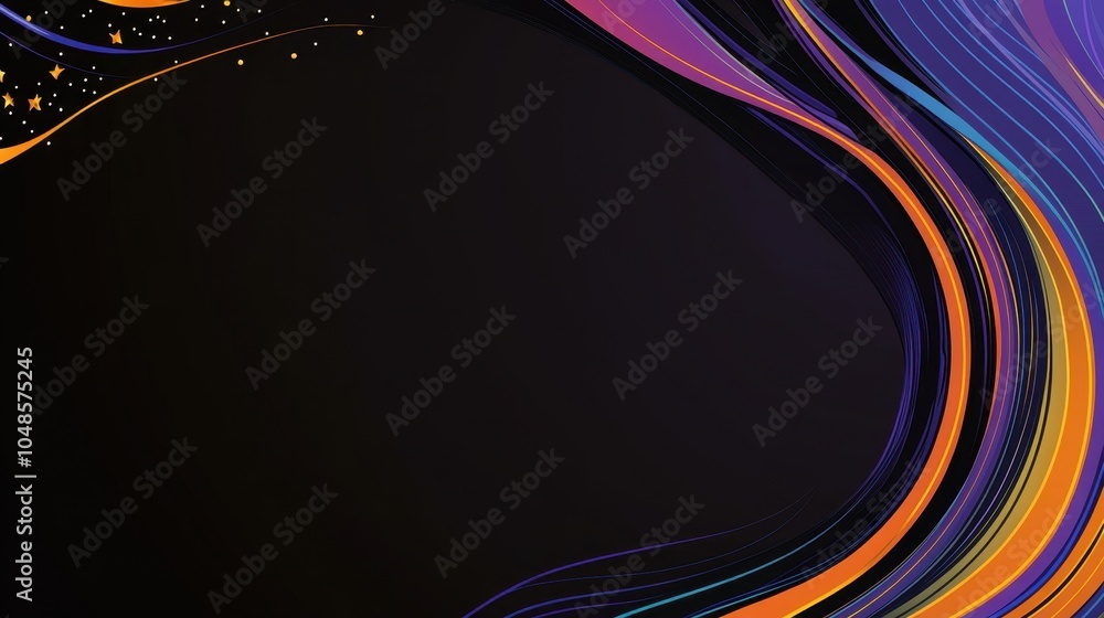 Poster abstract colorful waves and sparkling particles on dark background