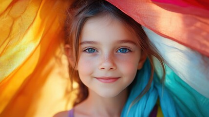 Kid evoke positive emotions in colorful background