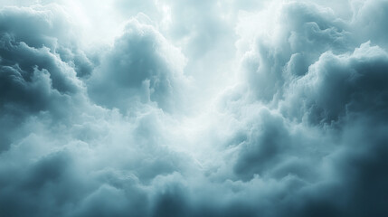 Ethereal Light Blue Cloudscape with Heavenly Sunbeams