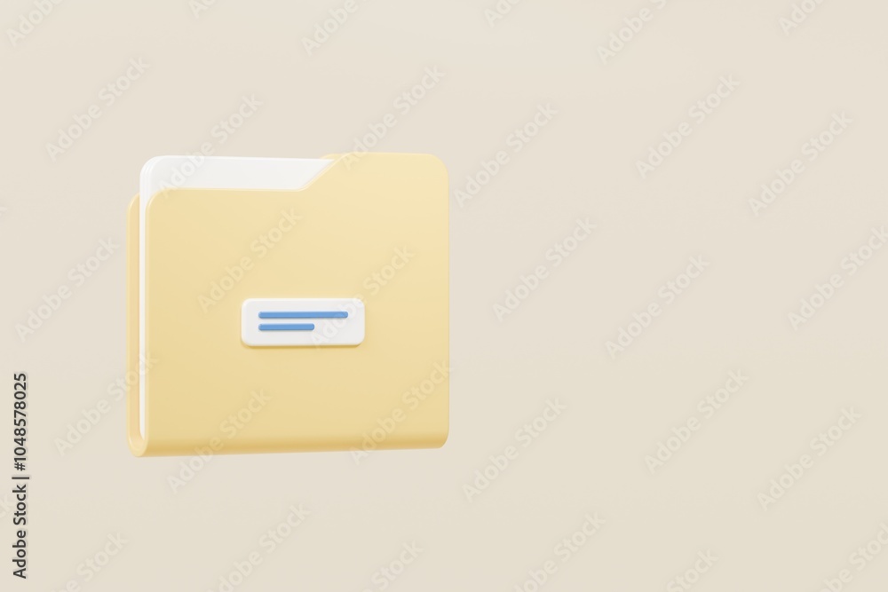 Poster 3d folder file icon. minimal yellow office files folder data storage bank data office files fold ico