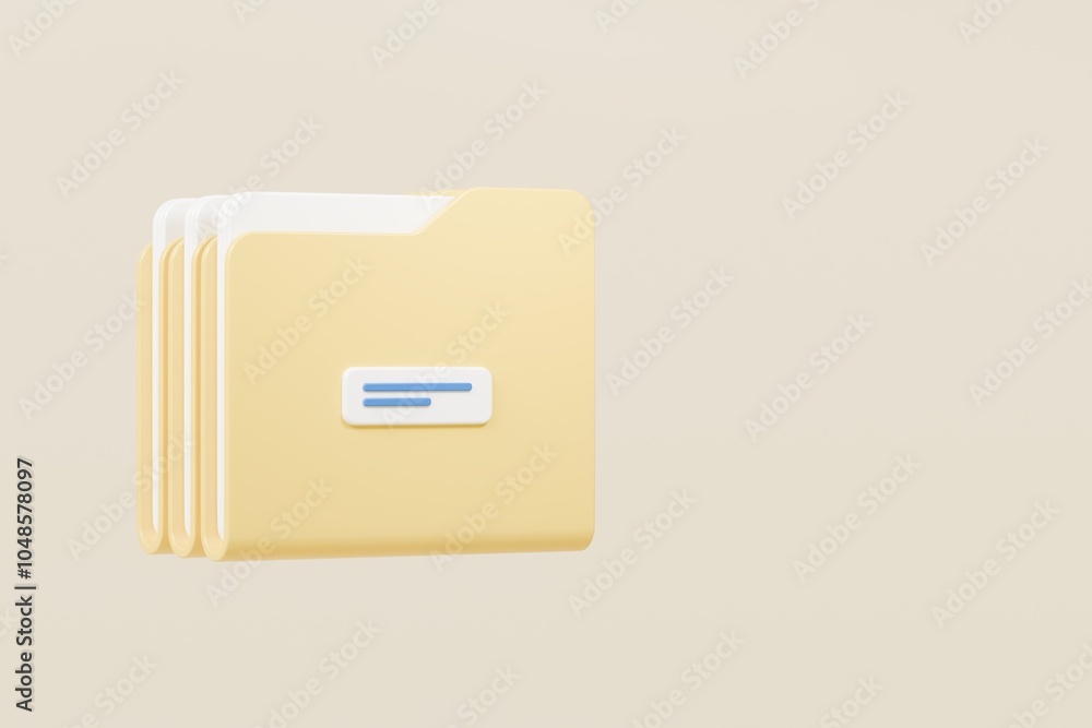 Poster 3d folder file icon. minimal yellow office files folder data storage bank data office files fold ico