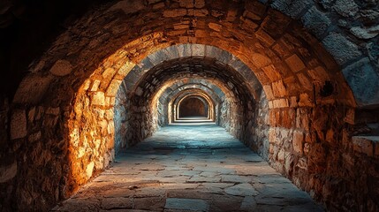 Fototapeta premium Underground Stone Archways in Warm Light