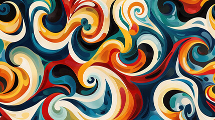 Obraz premium Vibrant colors abstract swirl pattern background, full of movement and depth, suitable for use as wallpaper or print, flat illustration and vector style.