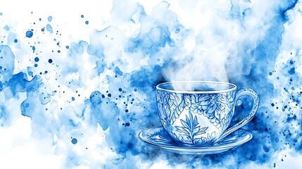 Decorative Blue Mug with Steam Illustration