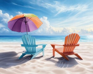 Summer mornings, vibrant colors, joyful scenes, beach setting, inviting