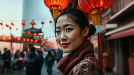 Obraz premium Lanterns are a symbol or identity of the Chinese nation during Chinese New Year celebrations, imlek Portrait photography, Realistic face, Natural photography, Ultra HD