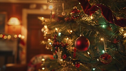 Christmas tree decorated with homemade ornaments and a home made Garland, celebrating a personal touch.