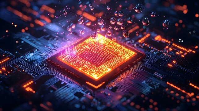 Glowing Quantum Chip Representing the Power and Complexity of Quantum Computing