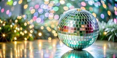 Obraz premium Colorful Disco Ball Reflection for Party Night Celebration in Low Light Setting
