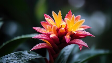 Tropical flowers, vibrant colors, lush scenery, close-up, detailed