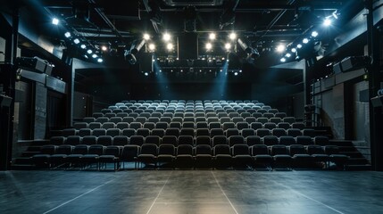 Industrialstyle black box theater with versatile seating stage lighting and backstage dressing rooms.