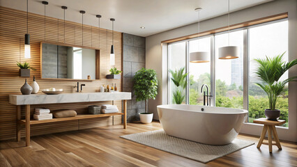Fototapeta premium Modern Minimalist Bathroom with Natural Light