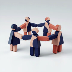Diverse figurines holding hands in a circle symbolizing unity and collaboration.