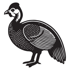 Obraz premium Helmeted guineafowl Silhouette Design - Helmeted guineafowl Bird Vector illustration in black and white