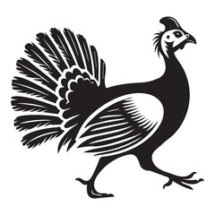 Fototapeta premium Helmeted guineafowl Silhouette Design - Helmeted guineafowl Bird Vector illustration in black and white