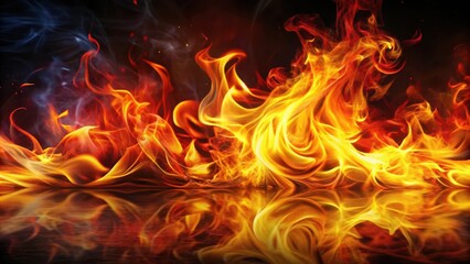 Fototapeta premium A fiery inferno with smoke and flames reflecting on a shiny surface