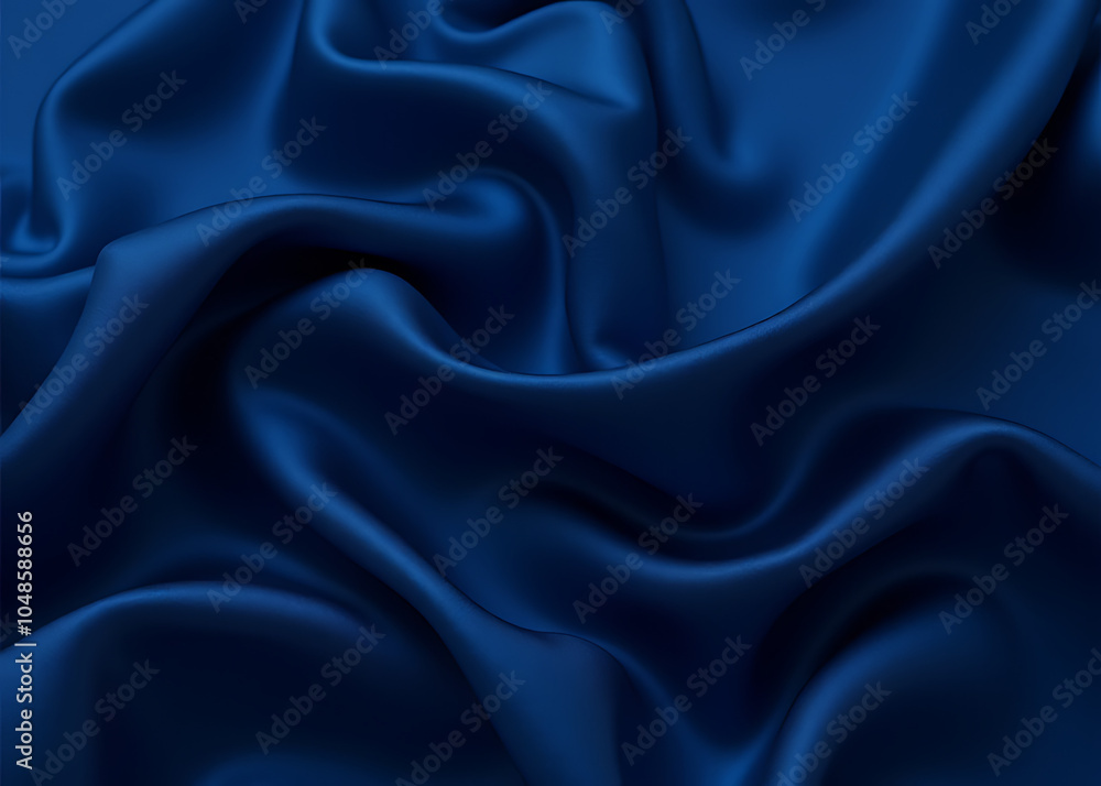 Poster Silk satin fabric features a navy blue abstract dark blue background with soft wavy folds and elegant elegant design space available.
