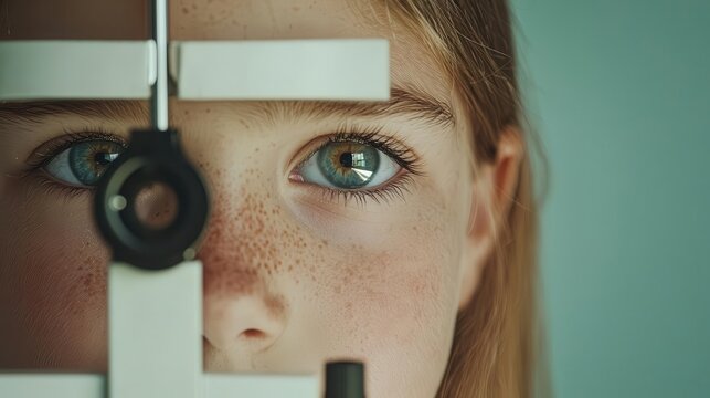 Child getting vision tested with an eye chart, pediatric healthcare service