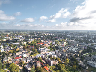 Summer aerial skyline cityscape of Zduńska Wola, Łódzkie, Poland. Wide panoramic view